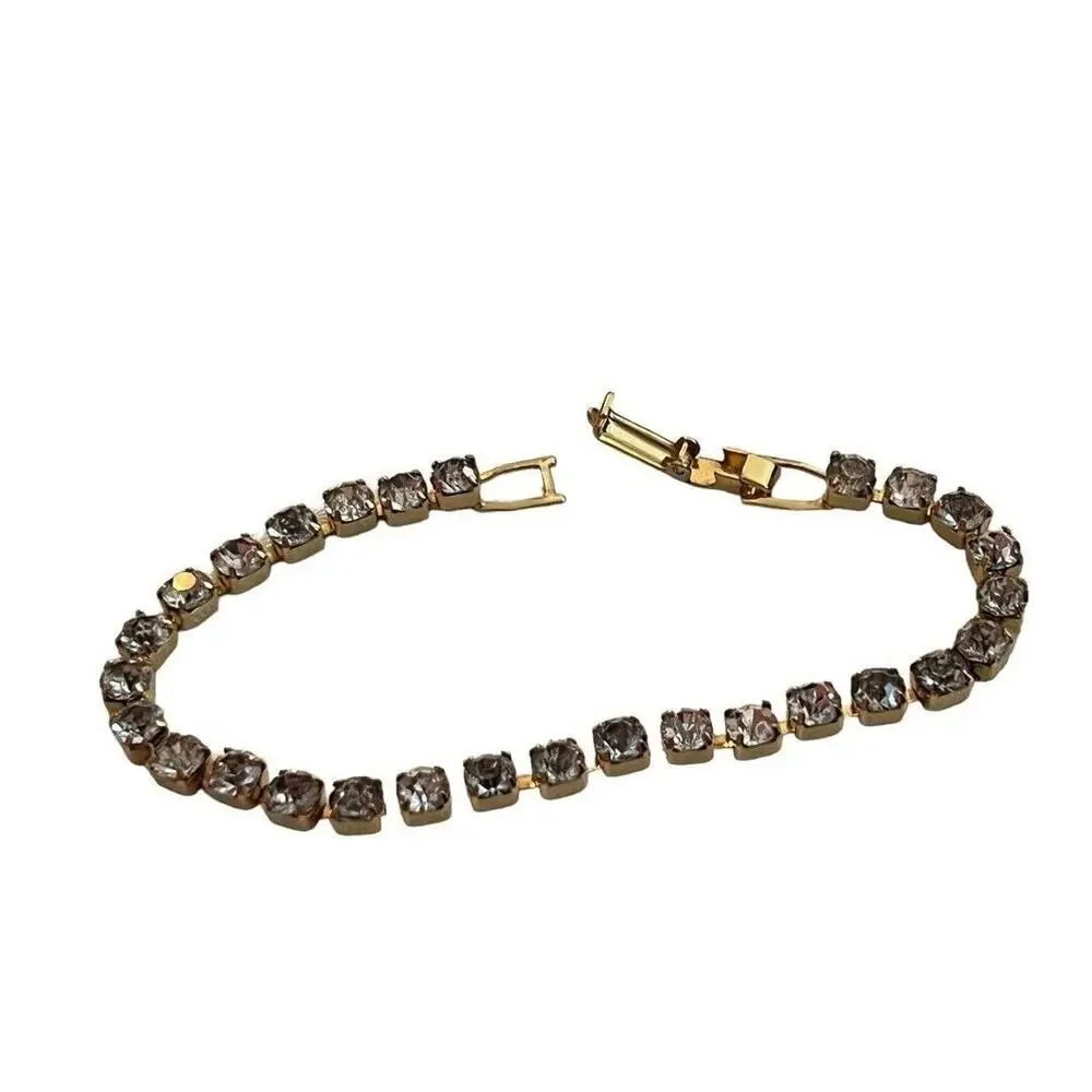 Gold Tone Rhinestone Tennis Bracelet Bling 6 7/8
